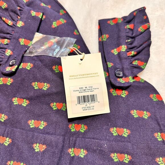 NWT The Beaufort Bonnet Co. heart print longall romper size 3t - Picture 3 of 3